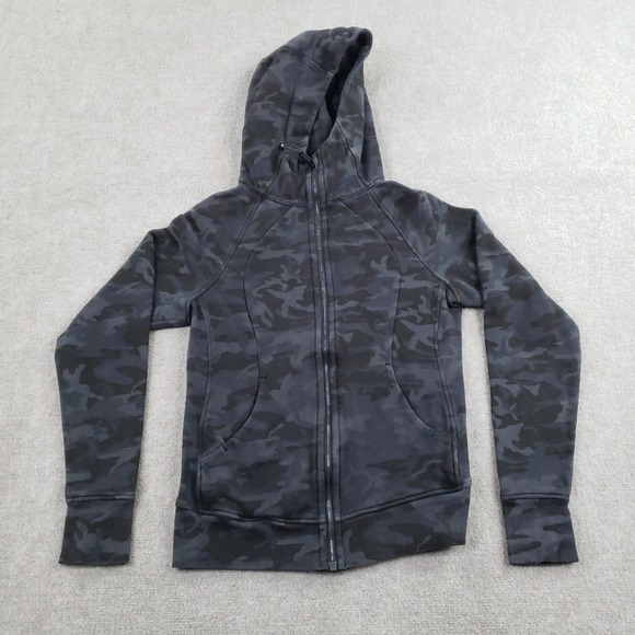 lululemon athletica Tops - Lululemon Scuba Hoodie Womens Size 8 Gray Camo Print Full Zip Thumbholes